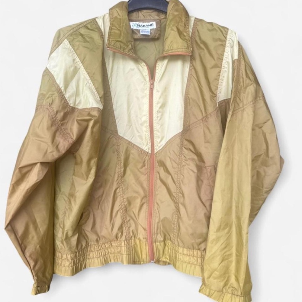 Haband Olive Green Nylon Jacket with Subtle Tan Lining